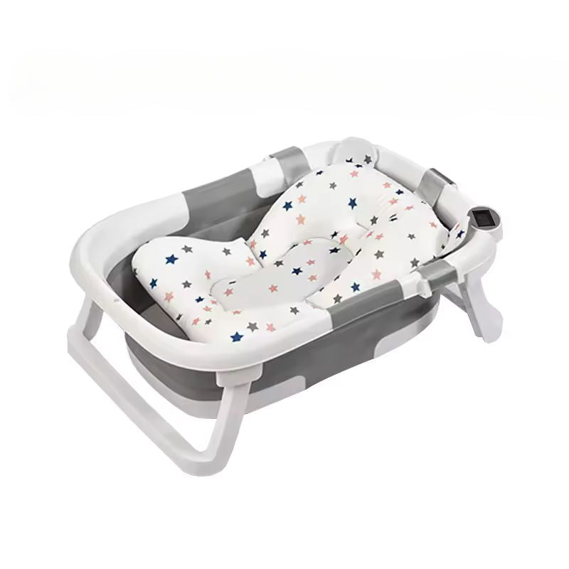Gray Silicone Baby Bathtub With Temperature Display and Bath Pad