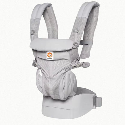 Gray baby carrier with Ergobaby on a white background 