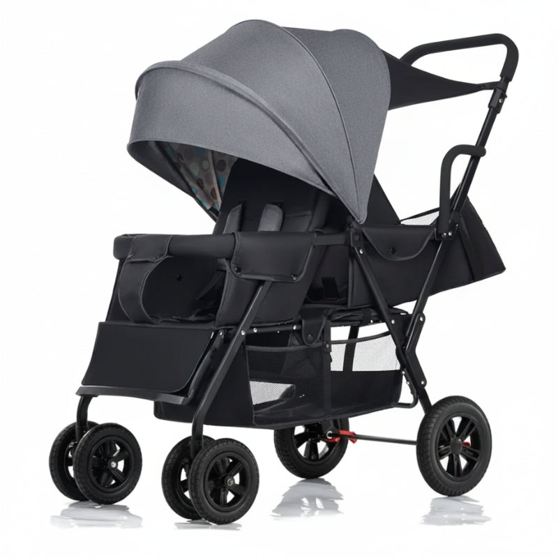 gray baby stroller on a white background