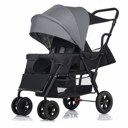 gray baby stroller on a white background