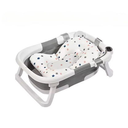 Gray Silicone Baby Bathtub With Temperature Display and Bath Pad